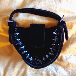 Mini Silver Embroidered Vintage Black Velvet Party Hand Bag Purse, Fair